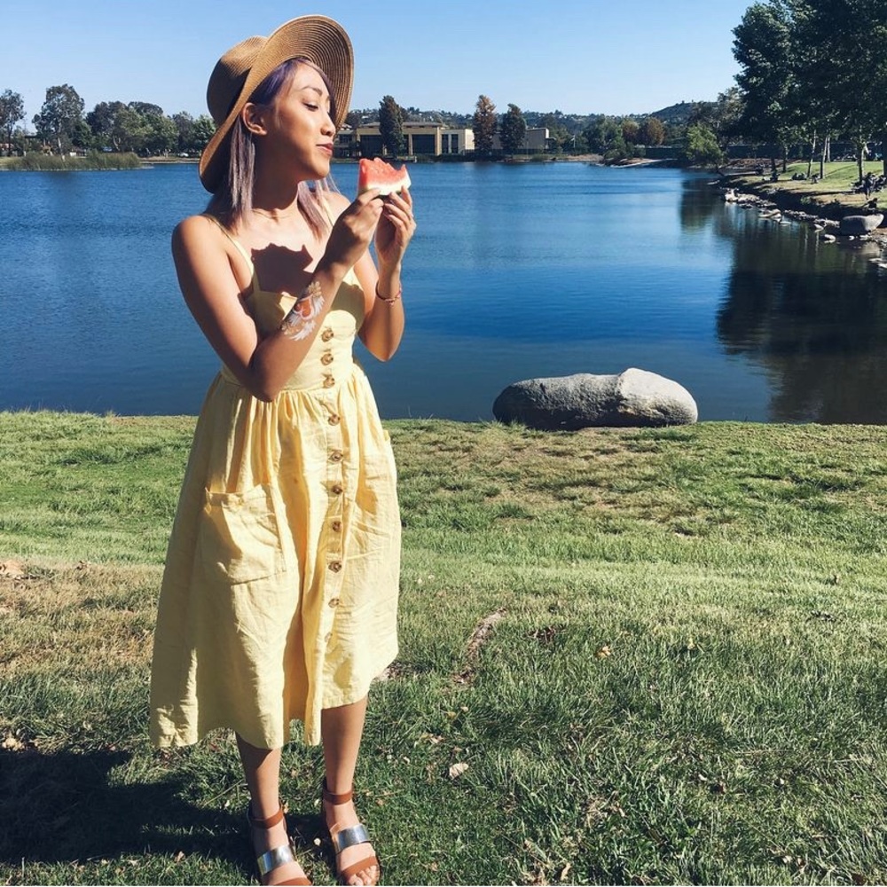 UO yellow button up dress